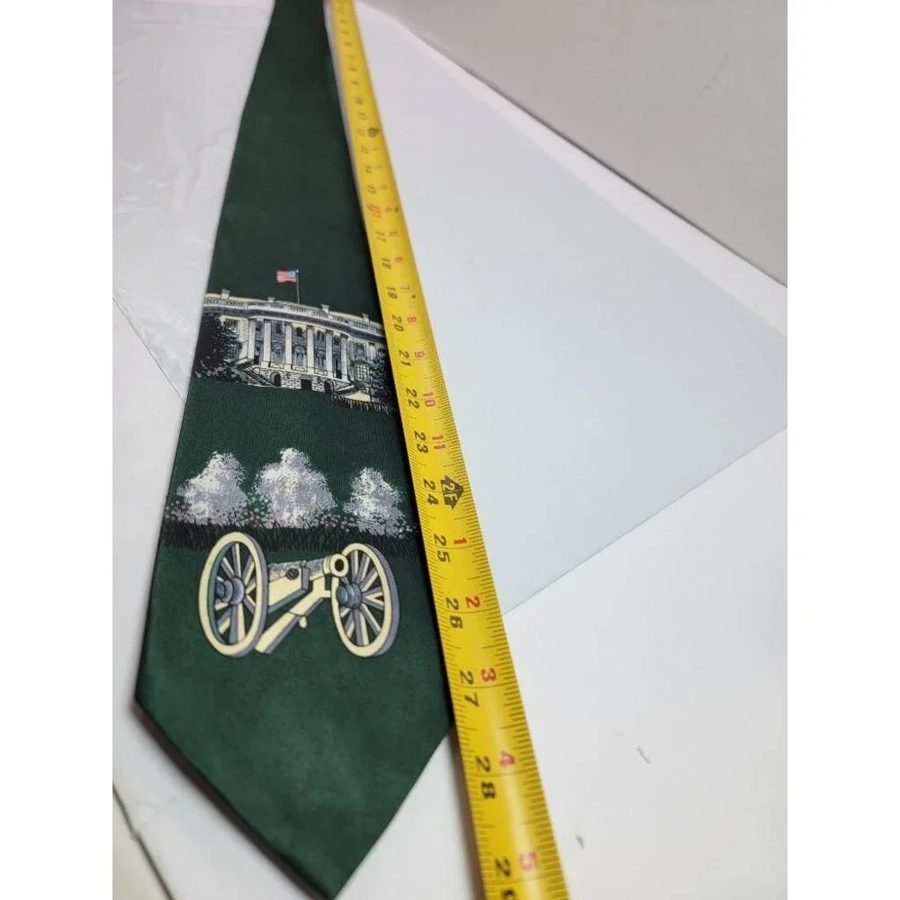 Rene Chagal Mens Tie Green White House Cannon Military Patriotic Polyester